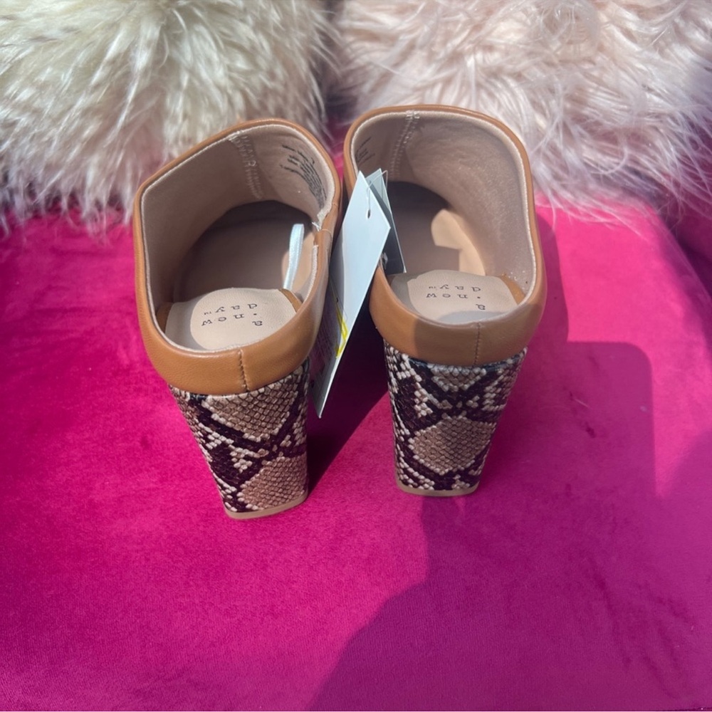 a new day Tan and Snakeskin Block Heel Mules - Picture 2 of 8